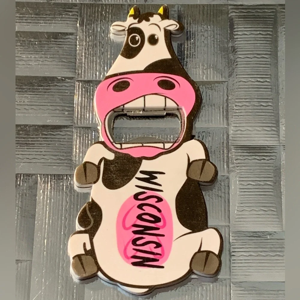 Bottle Opener & Magnet Spotted Funny Cow Pink Black White Wisconsin